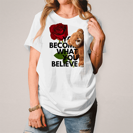 Damen T-Shirt Spruch mit Teddy und Rose