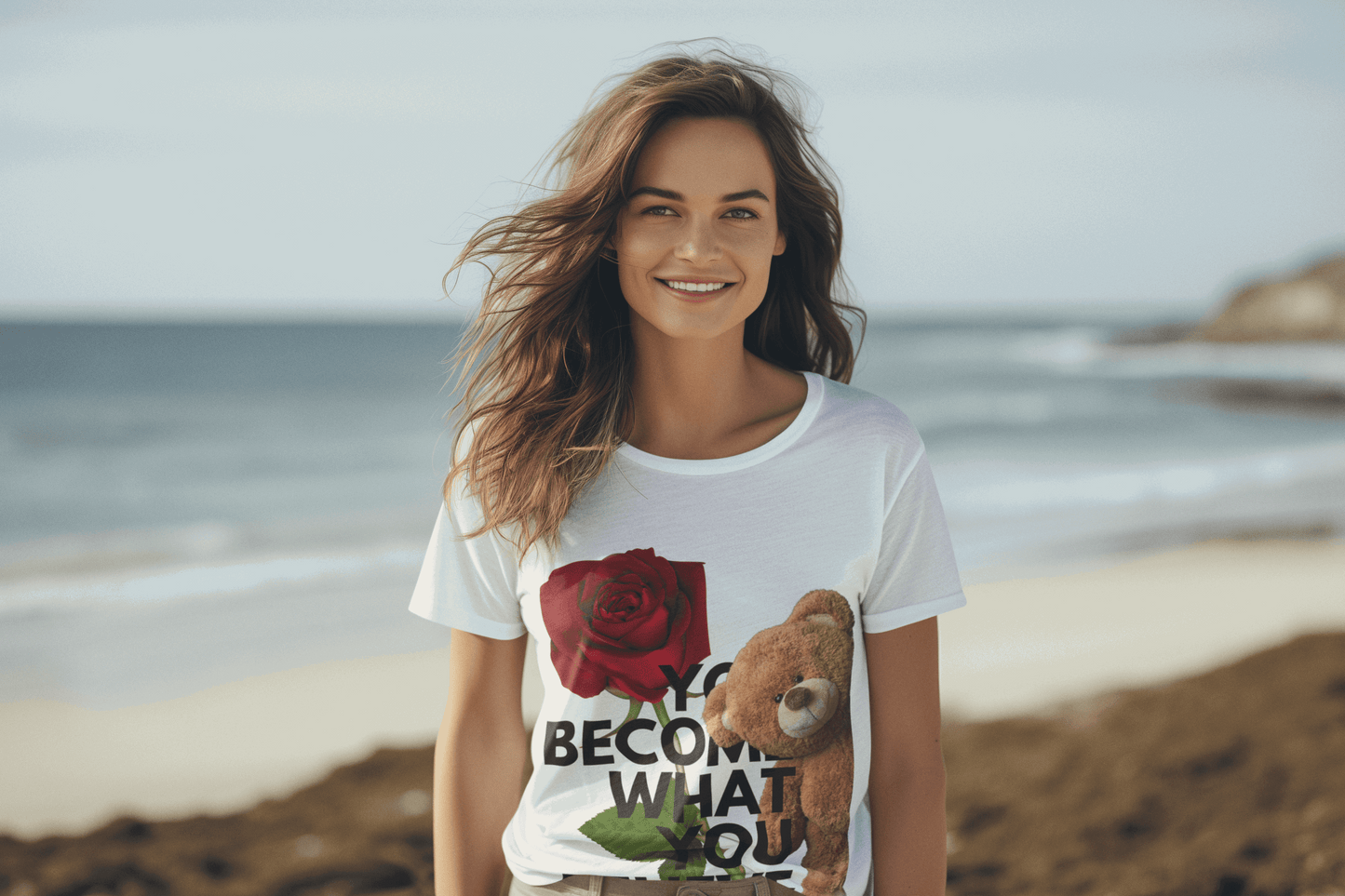 Damen T-Shirt Spruch mit Teddy und Rose - MIRUBA