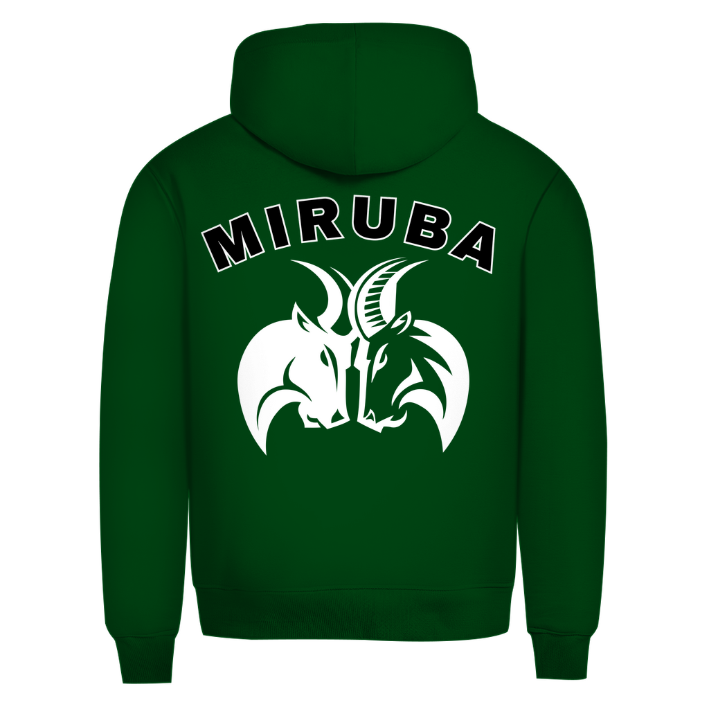 Herren Premium Bio Hoodie in Dunkelgrün mit MIRUBA Logo auf dem Rücken