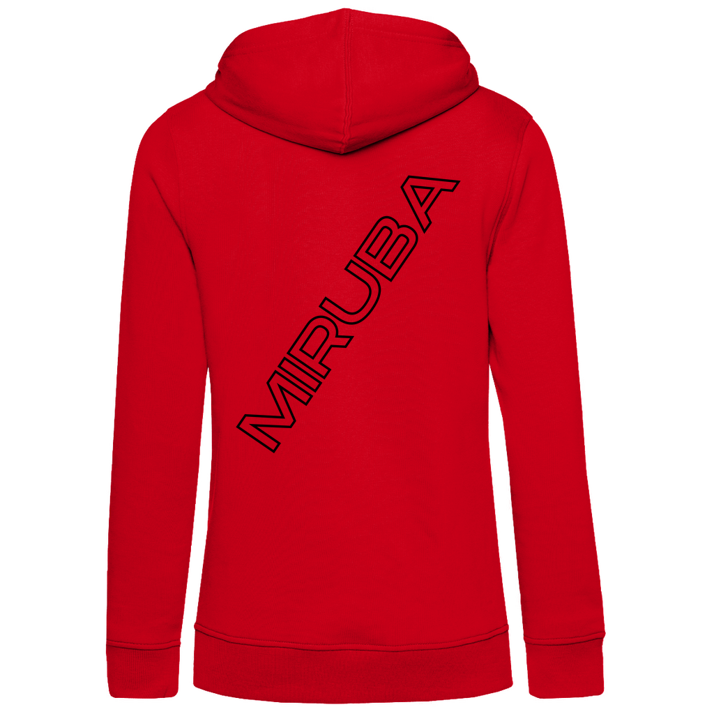 Damen Premium Bio Hoodie mit MIRUBA Schriftzug auf dem Rücken in Rot