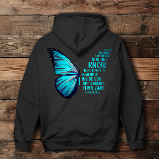 Damen Hoodie mit Believe in Yourself Motiv in Schwarz