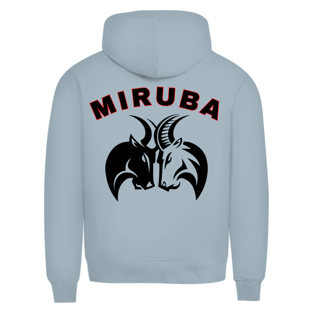 Herren Premium Bio Hoodie in Nebelblau mit MIRUBA Logo auf dem Rücken