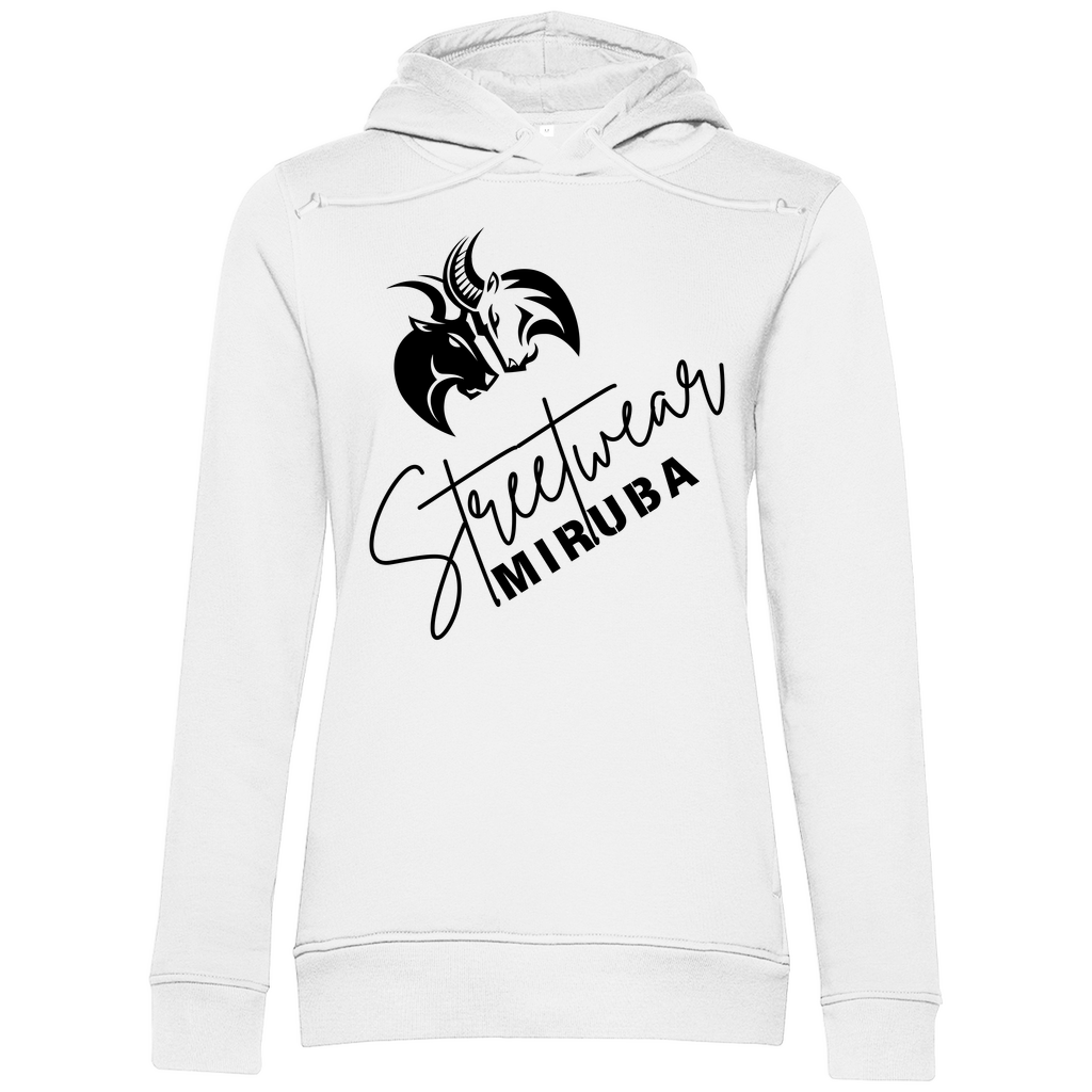 Damen Premium Bio Hoodie mit Streetwear Design und MIRUBA Logo in Schneeweiß