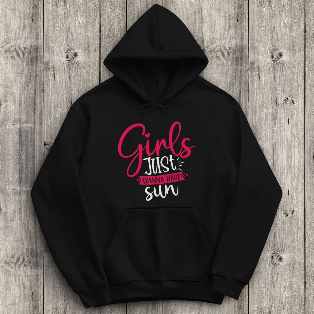 Damen Promo Hoodie mit Girls Just Motiv in Schwarz