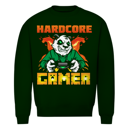 Herren Premium Bio Sweatshirt in Grün mit Hardcore Gamer Design vorne