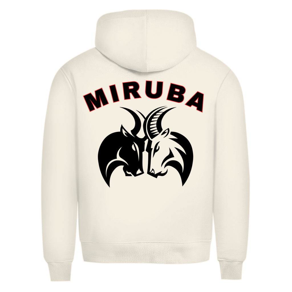 Herren Premium Bio Hoodie in Weiß mit MIRUBA Logo auf dem Rücken