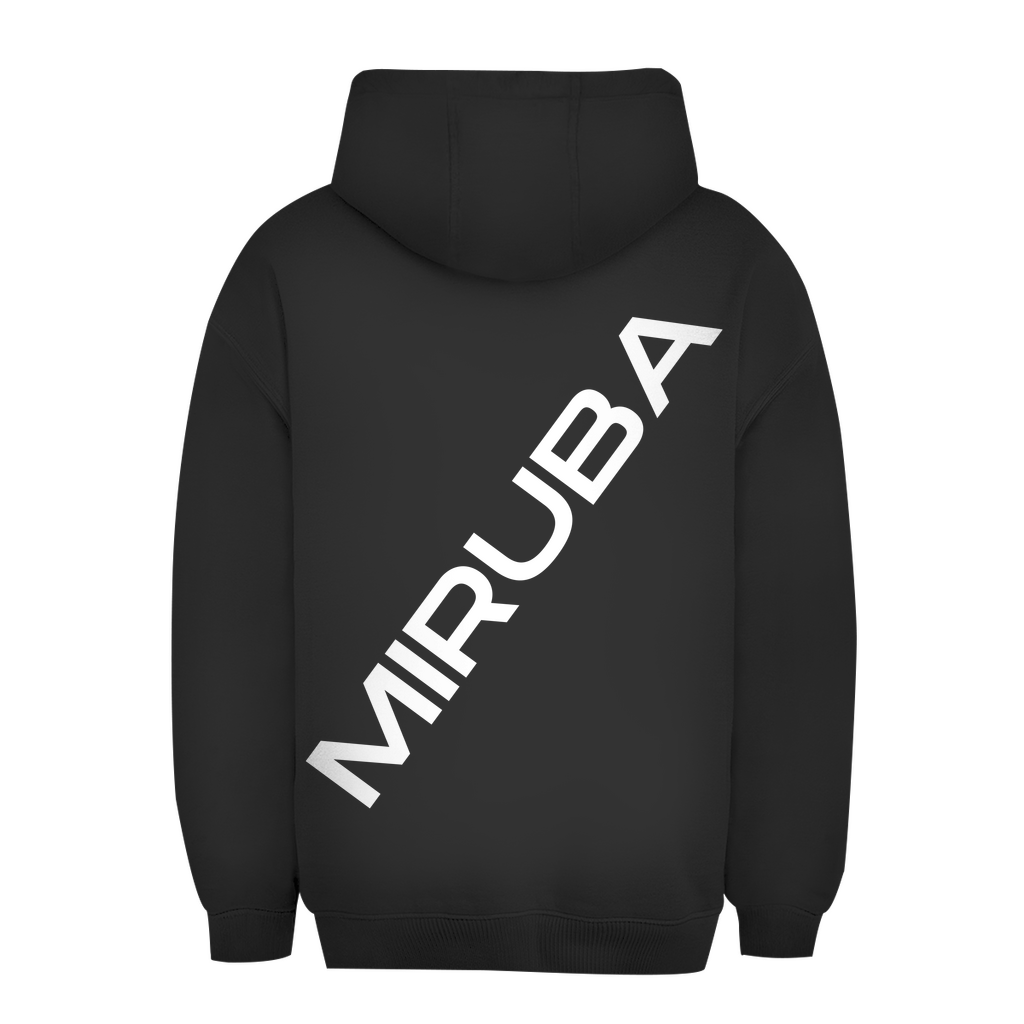 Unisex Oversize Hoodie in Schwarz mit einem MIRUBA Schriftzug auf dem Rücken