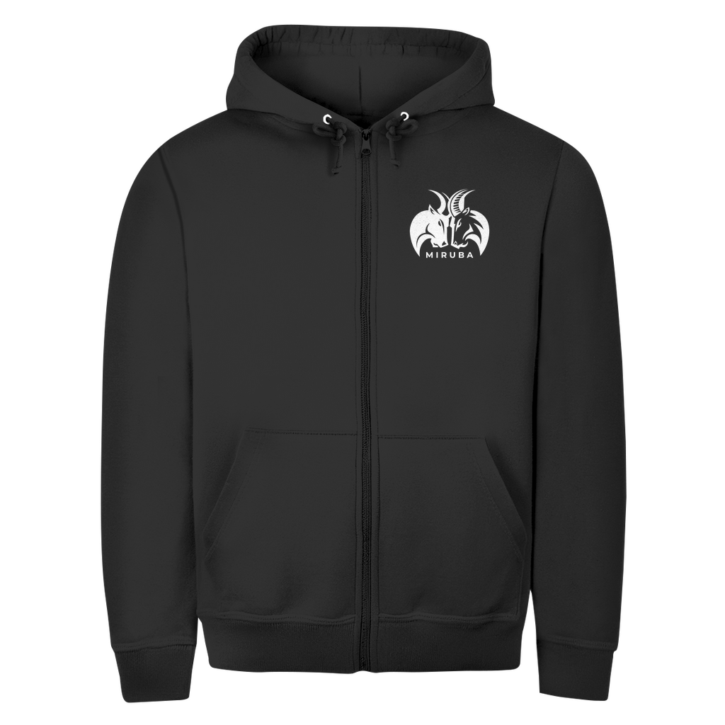 Herren Zipper Hoodie in Schwarz mit kleinem MIRUBA Logo auf der Brust