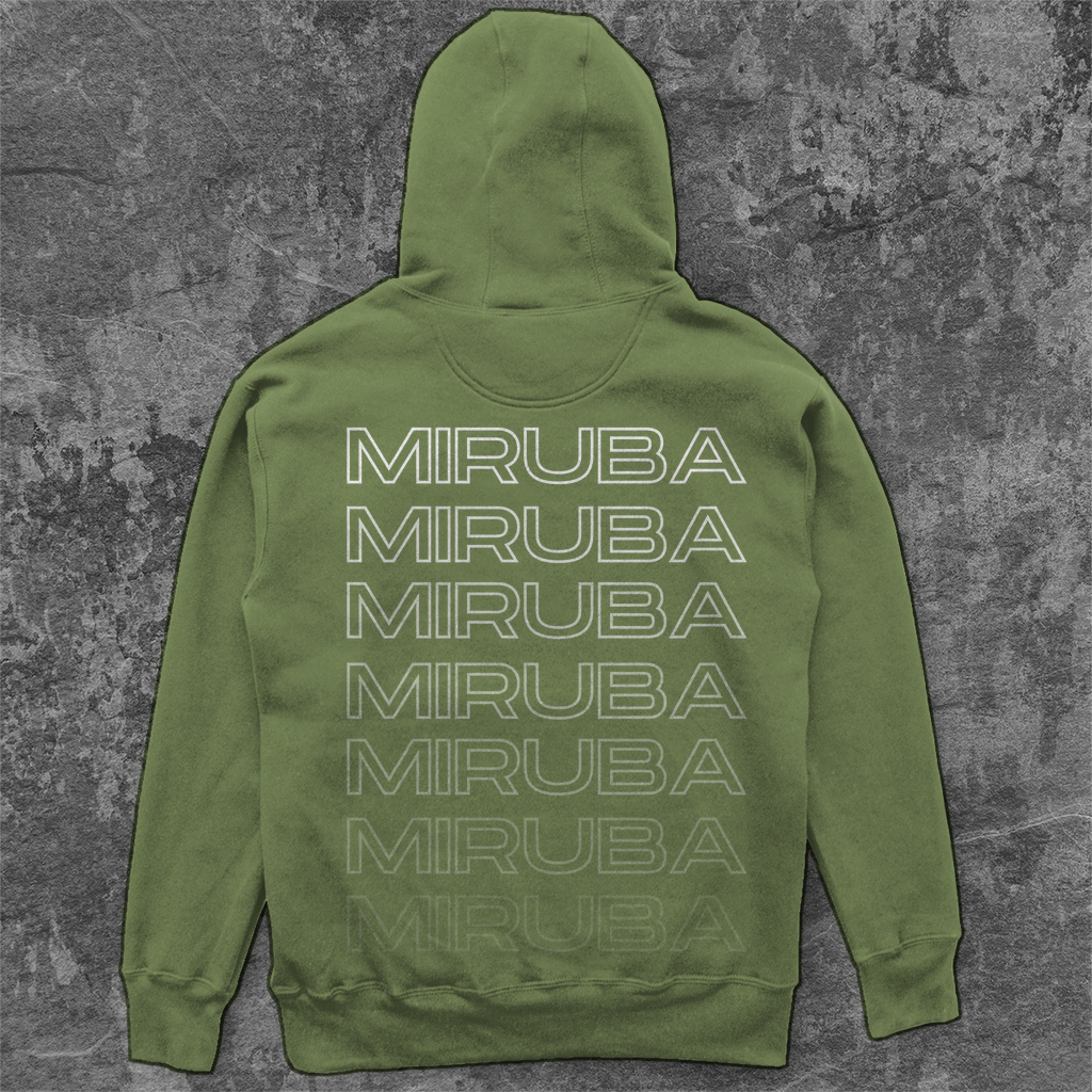 Unisex Oversize Hoodie in Olivegrün mit einem MIRUBA Schriftzug auf dem Rücken