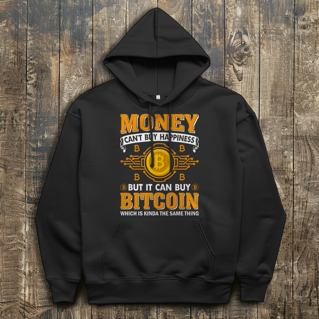 Herren Hoodie mit Money Bitcoin Design auf der Brust in Tiefschwarz