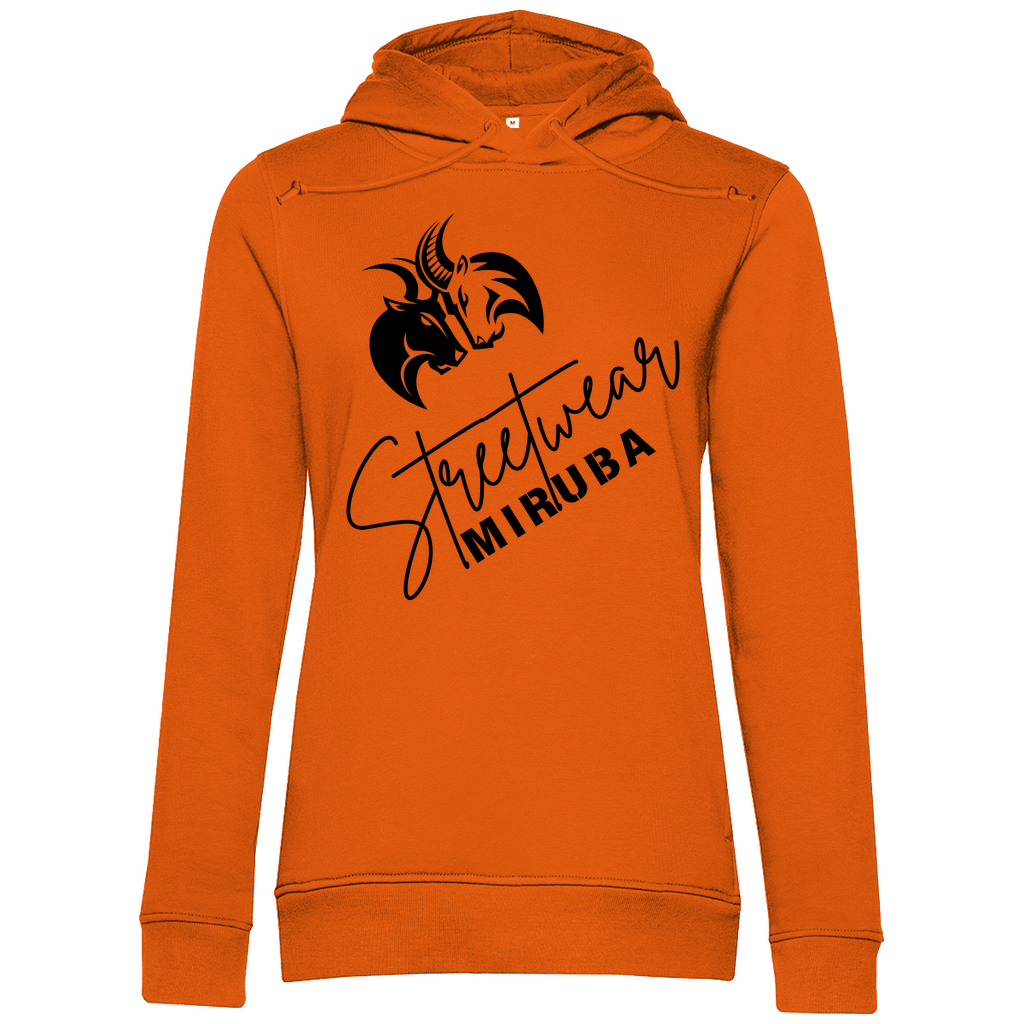 Damen Premium Bio Hoodie mit Streetwear Design und MIRUBA Logo in Orange