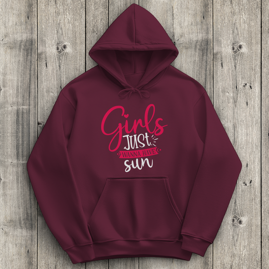 Damen Promo Hoodie mit Girls Just Motiv in Weinrot