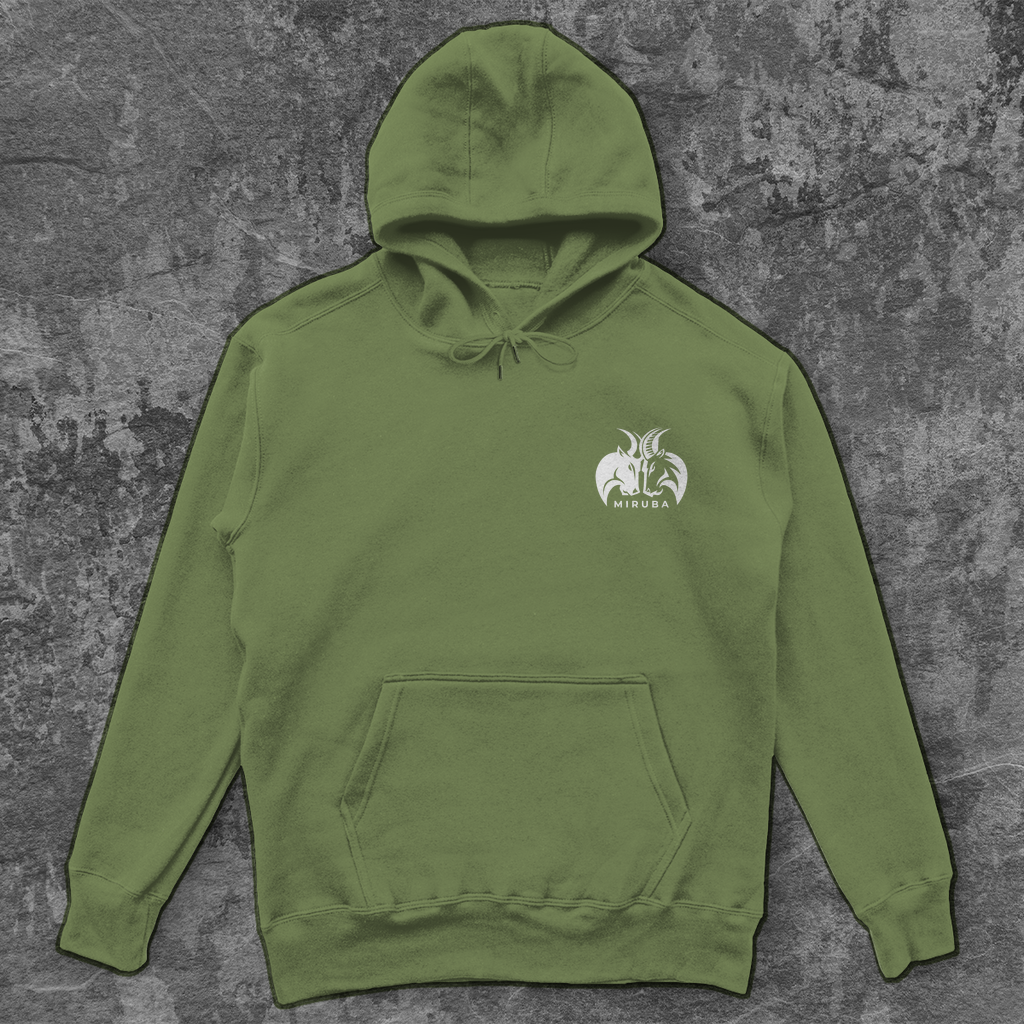 Unisex Oversize Hoodie in Olivegrün mit kleinem MIRUBA Logo auf der Brust