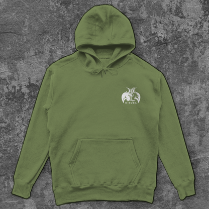 Unisex Oversize Hoodie in Olivegrün mit kleinem MIRUBA Logo auf der Brust