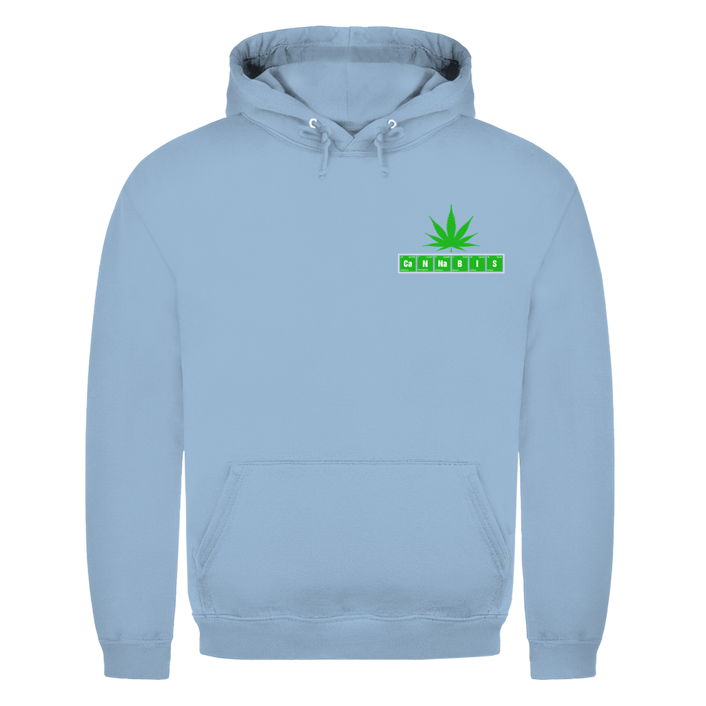 Herren Hoodie mit Cannabis Design auf der Brust in Himmelblau