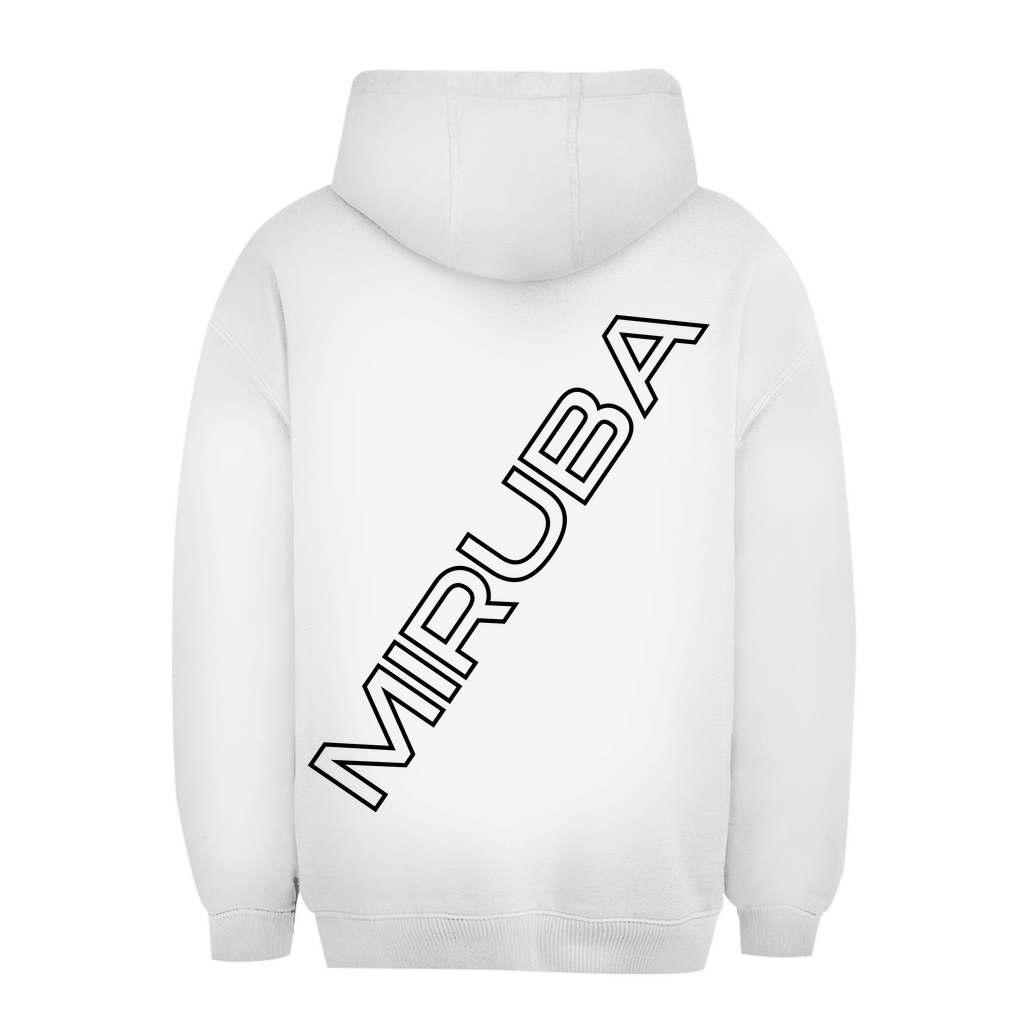 Unisex Oversize Hoodie in Weiß mit einem MIRUBA Schriftzug auf dem Rücken