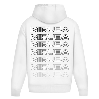 Oversize Hoodie ohne Kordel in Weiß mit einem MIRUBA Schriftzug auf dem Rücken