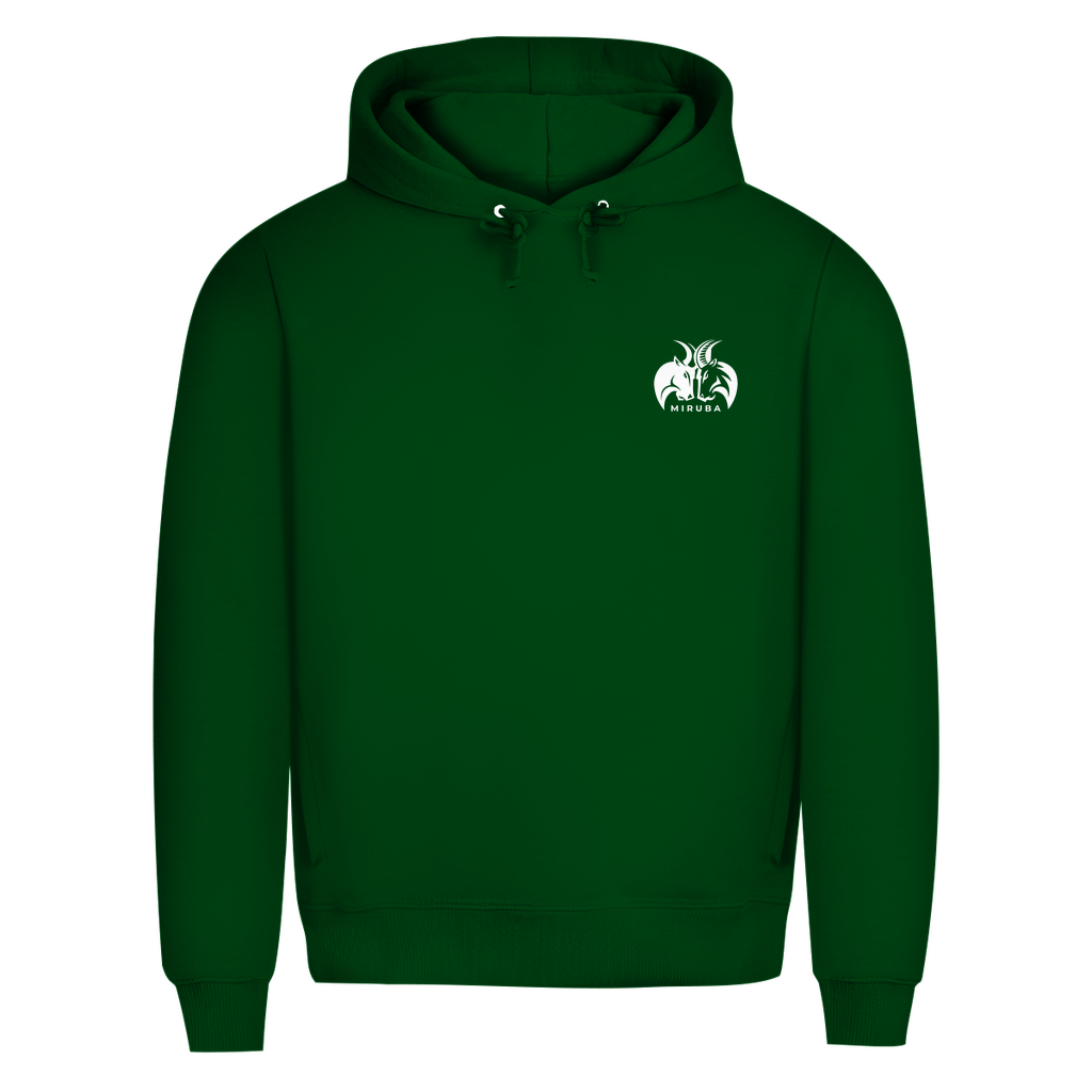 Herren Premium Bio Hoodie in Dunkelgrün mit MIRUBA Logo auf der Brust 