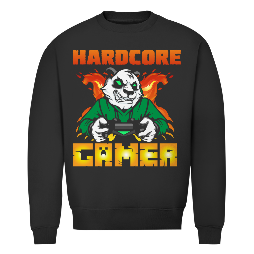 Herren Premium Bio Sweatshirt in Schwarz mit Hardcore Gamer Design vorne