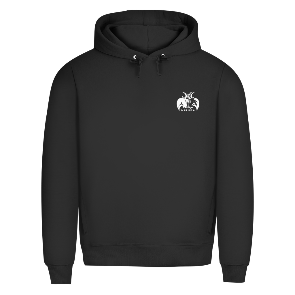 Herren Premium Bio Hoodie in Schwarz mit MIRUBA Logo auf der Brust 