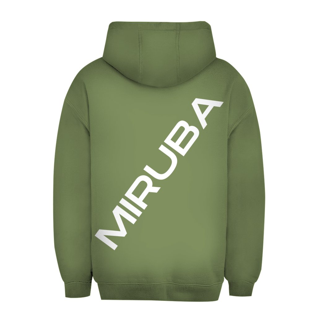 Unisex Oversize Hoodie in Olivegrün mit einem MIRUBA Schriftzug auf dem Rücken