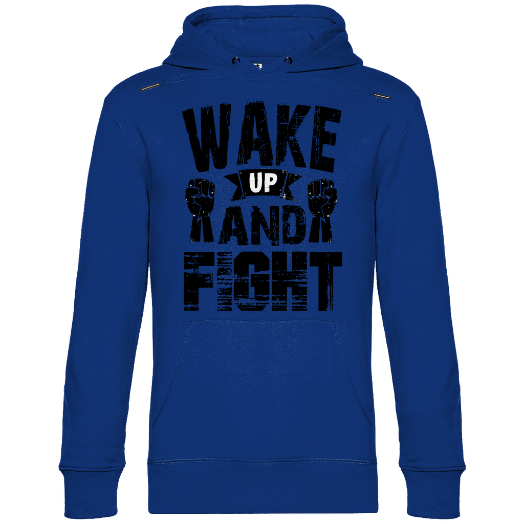 Herren Hoodie in Royalblau mit Wake up and Fight Design auf der Brust