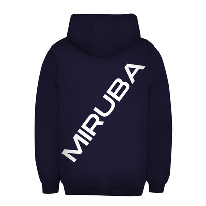 Unisex Oversize Hoodie in Marineblau mit einem MIRUBA Schriftzug auf dem Rücken