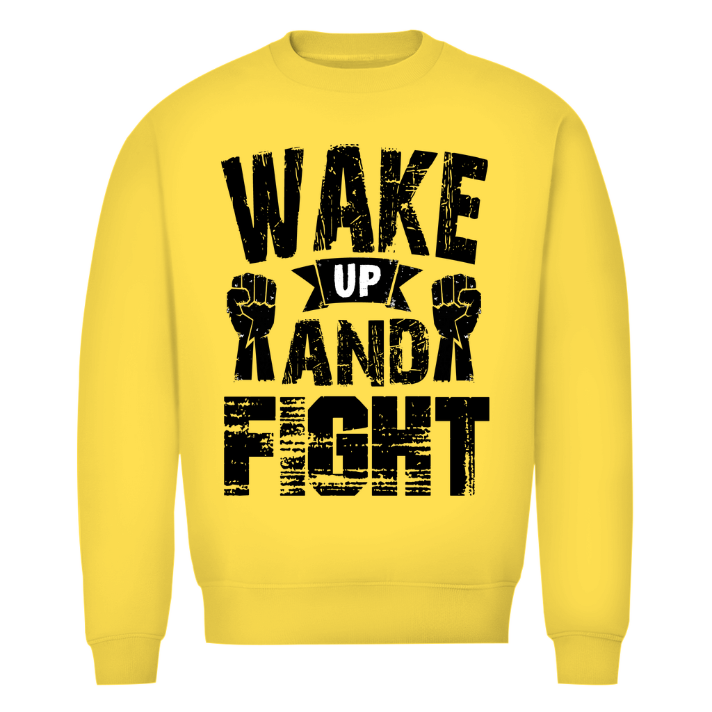 Herren Premium Bio Sweatshirt in Gelb mit Wake up and Fight Design auf der Brust