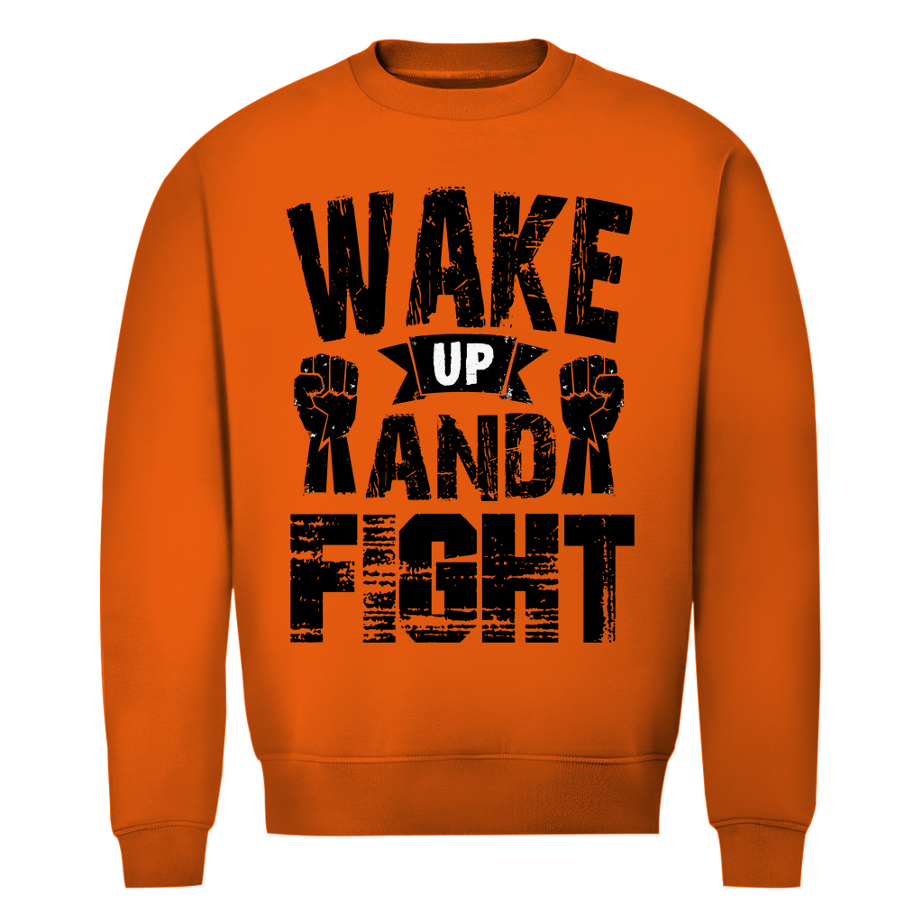 Herren Premium Bio Sweatshirt in Orange mit Wake up and Fight Design auf der Brust