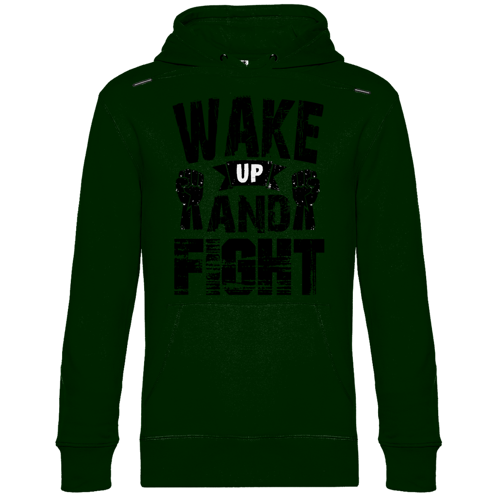 Herren Hoodie Dunkelgrün mit Wake up and Fight Design auf der Brust