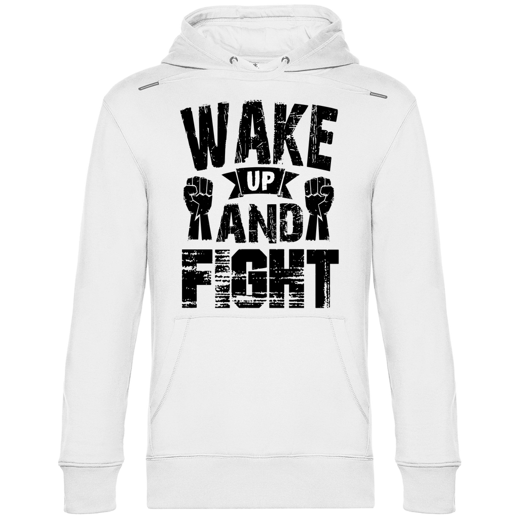 Herren Hoodie in Weiß mit Wake up and Fight Design auf der Brust