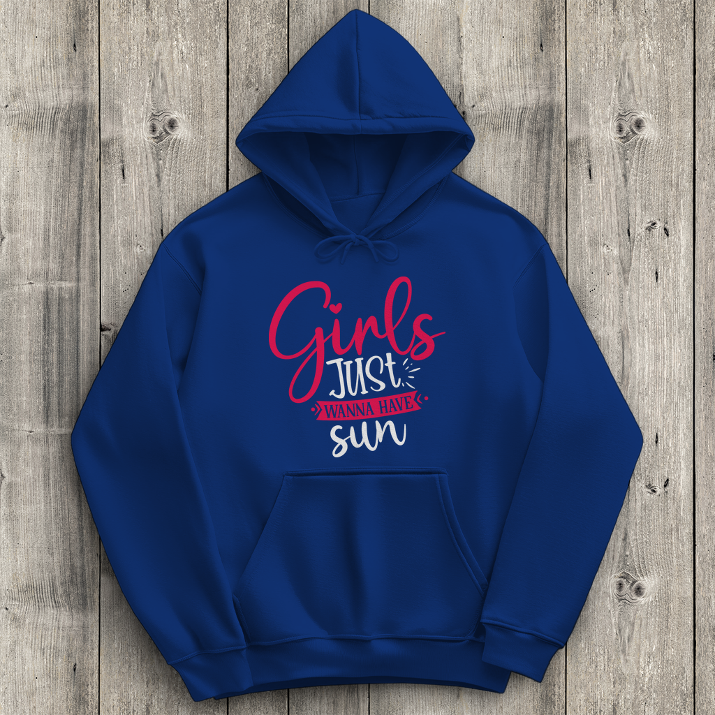 Damen Promo Hoodie mit Girls Just Motiv in Royalblau