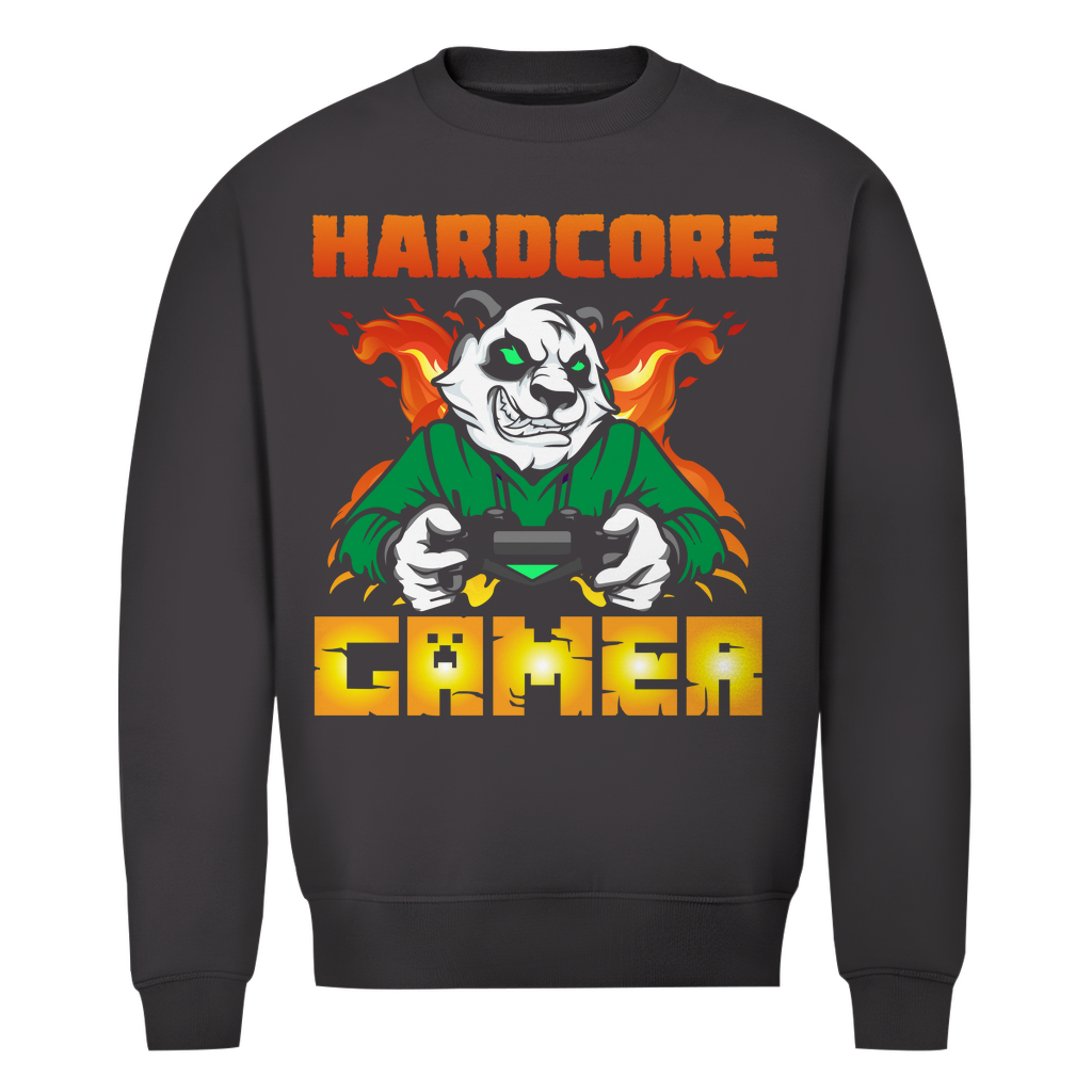 Herren Premium Bio Sweatshirt in Asphalt mit Hardcore Gamer Design vorne