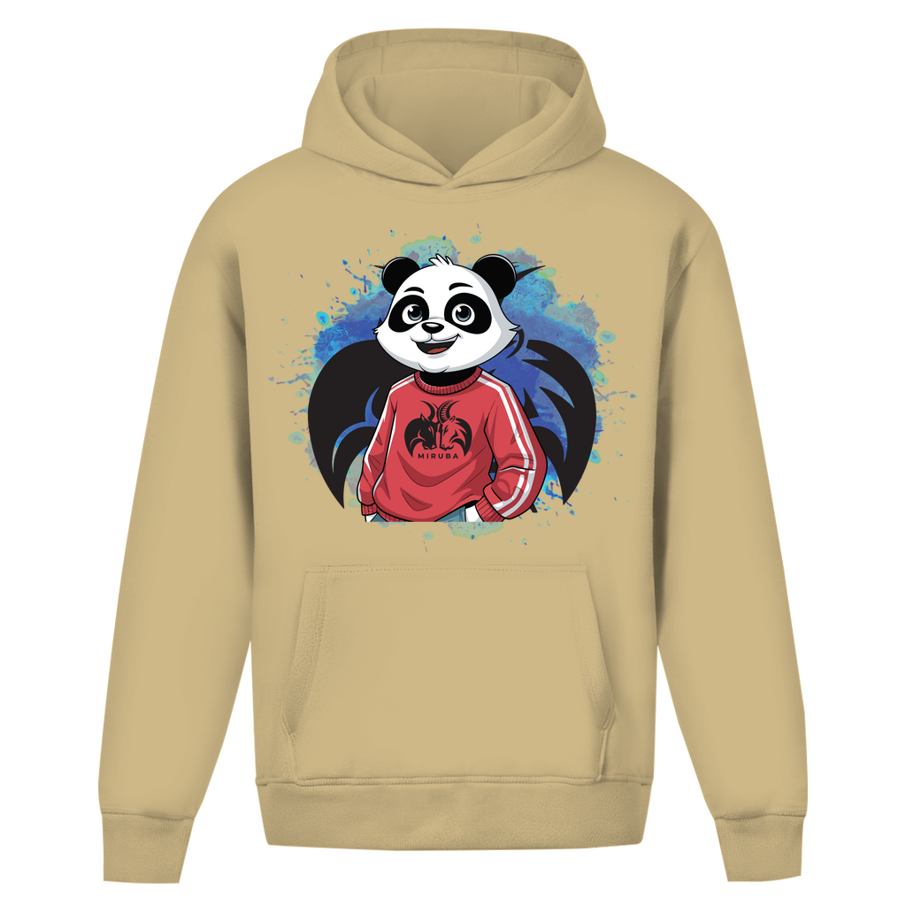 Oversize Hoodie ohne Kordel in Sandfarbe mit Panda Design auf der Brust