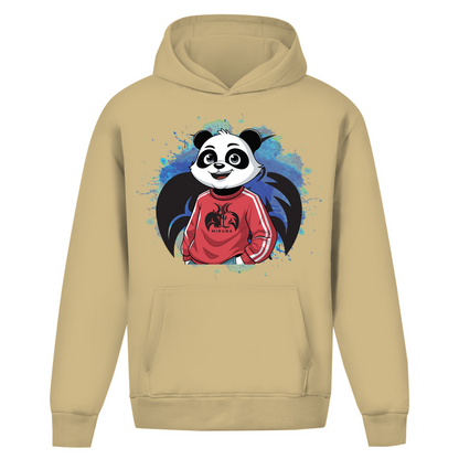 Oversize Hoodie ohne Kordel in Sandfarbe mit Panda Design auf der Brust