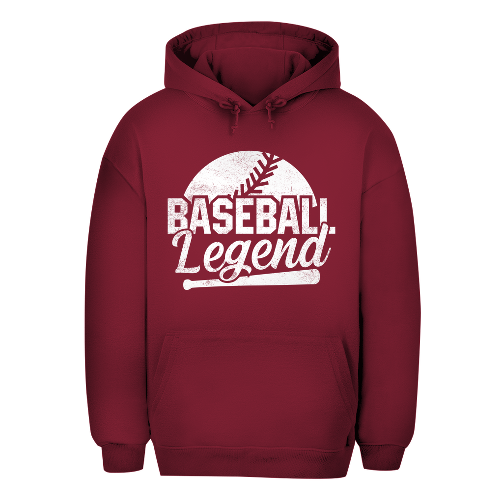 Unisex Oversize Hoodie in Weinrot mit Baseball Legend Design auf der Brust