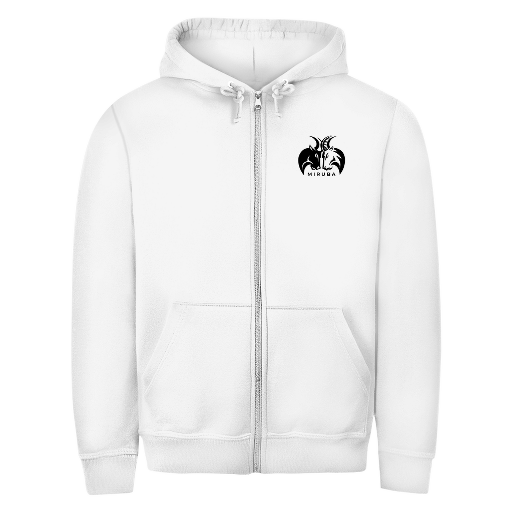 Herren Zipper Hoodie in Weiß mit kleinem MIRUBA Logo auf der Brust 