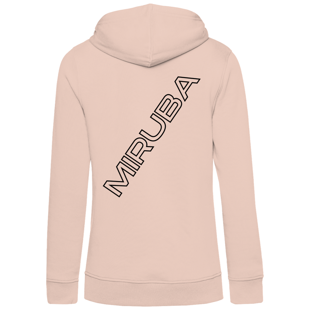 Damen Premium Bio Hoodie mit MIRUBA Schriftzug auf dem Rücken in sanftem Rosa