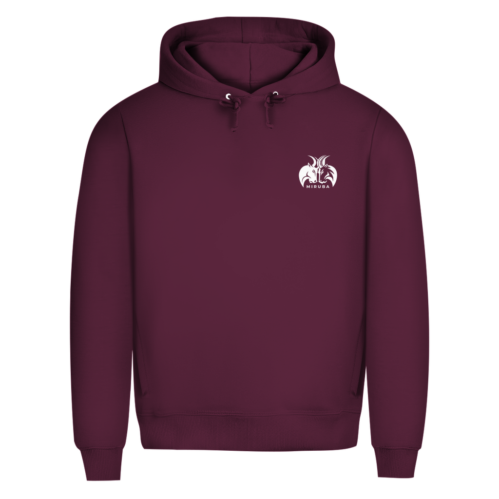 Herren Premium Bio Hoodie in Weinrot mit MIRUBA Logo auf der Brust 