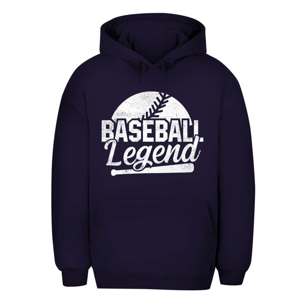 Unisex Oversize Hoodie in Marineblau mit Baseball Legend Design auf der Brust