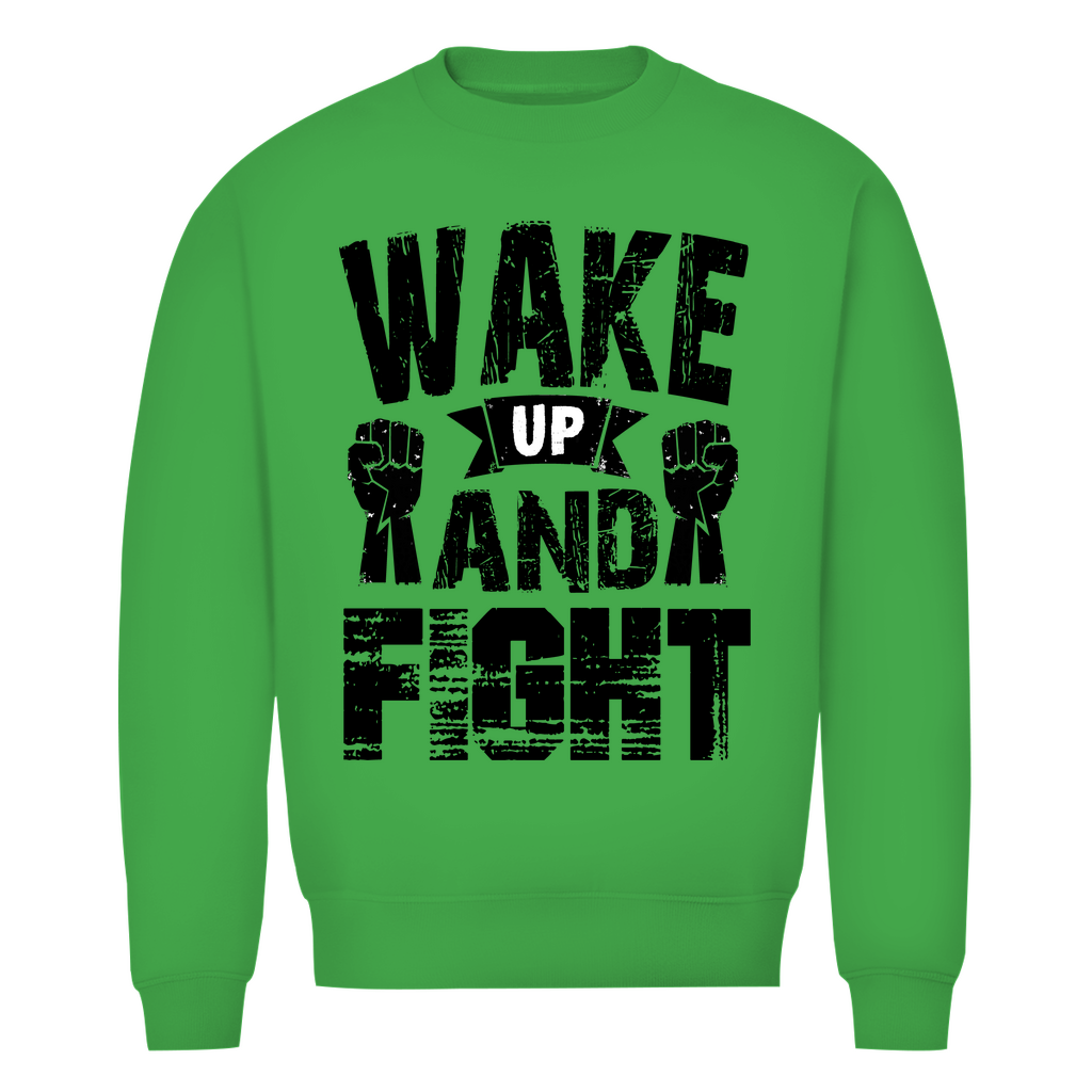 Herren Premium Bio Sweatshirt in Apfelgrün mit Wake up and Fight Design auf der Brust