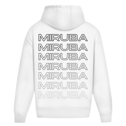 Oversize Hoodie ohne Kordel in Weiß mit einem MIRUBA Schriftzug auf dem Rücken