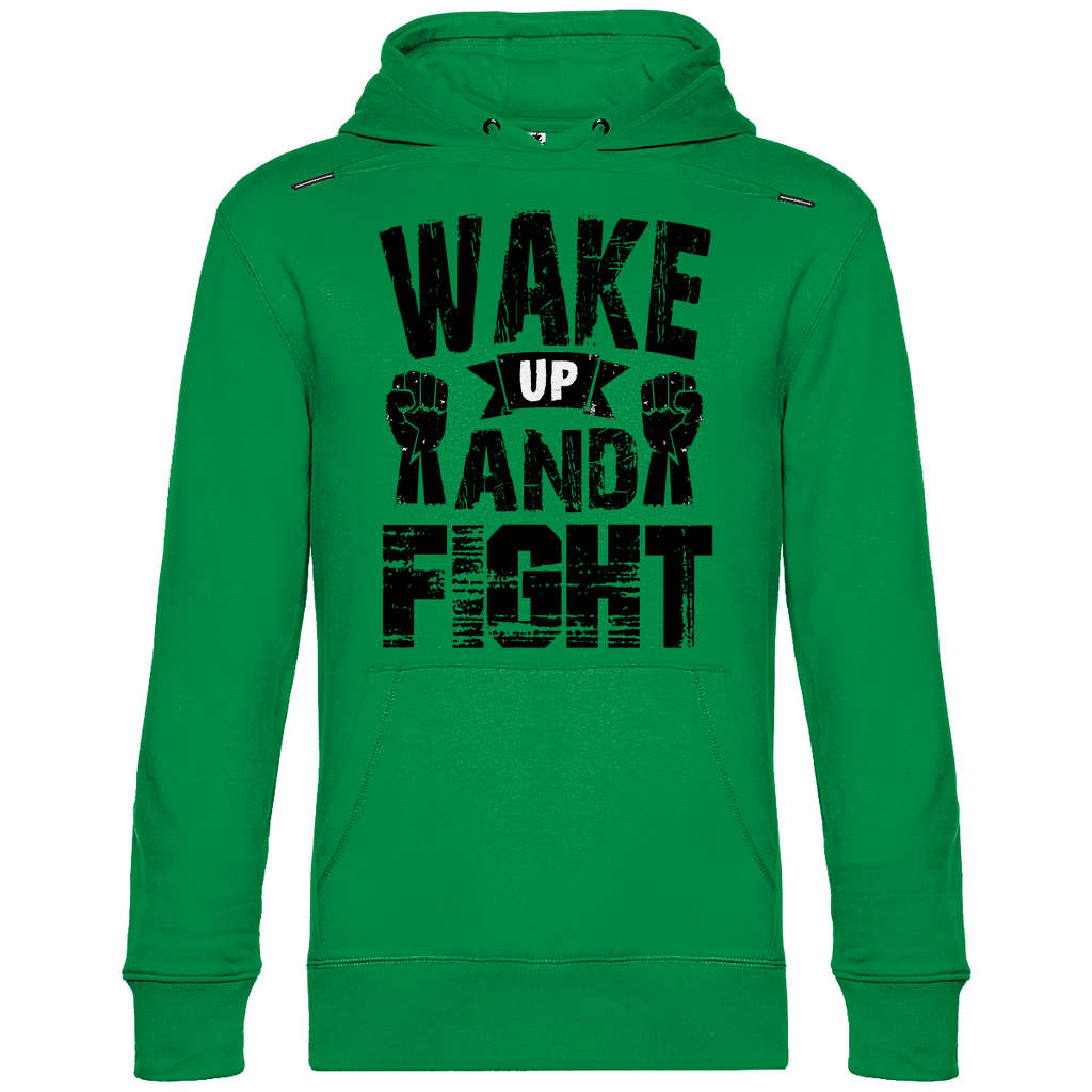 Herren Hoodie in Grün mit Wake up and Fight Design auf der Brust