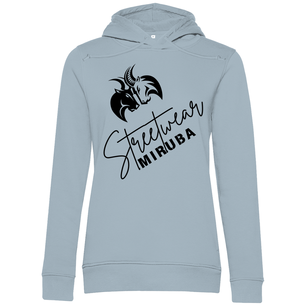 Damen Premium Bio Hoodie mit Streetwear Design und MIRUBA Logo in Nebelblau