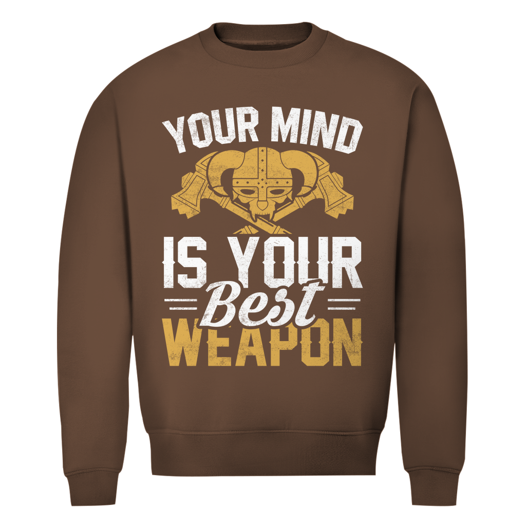 Herren Premium Bio Sweatshirt in Mokka mit Your Mind Design auf der Brust