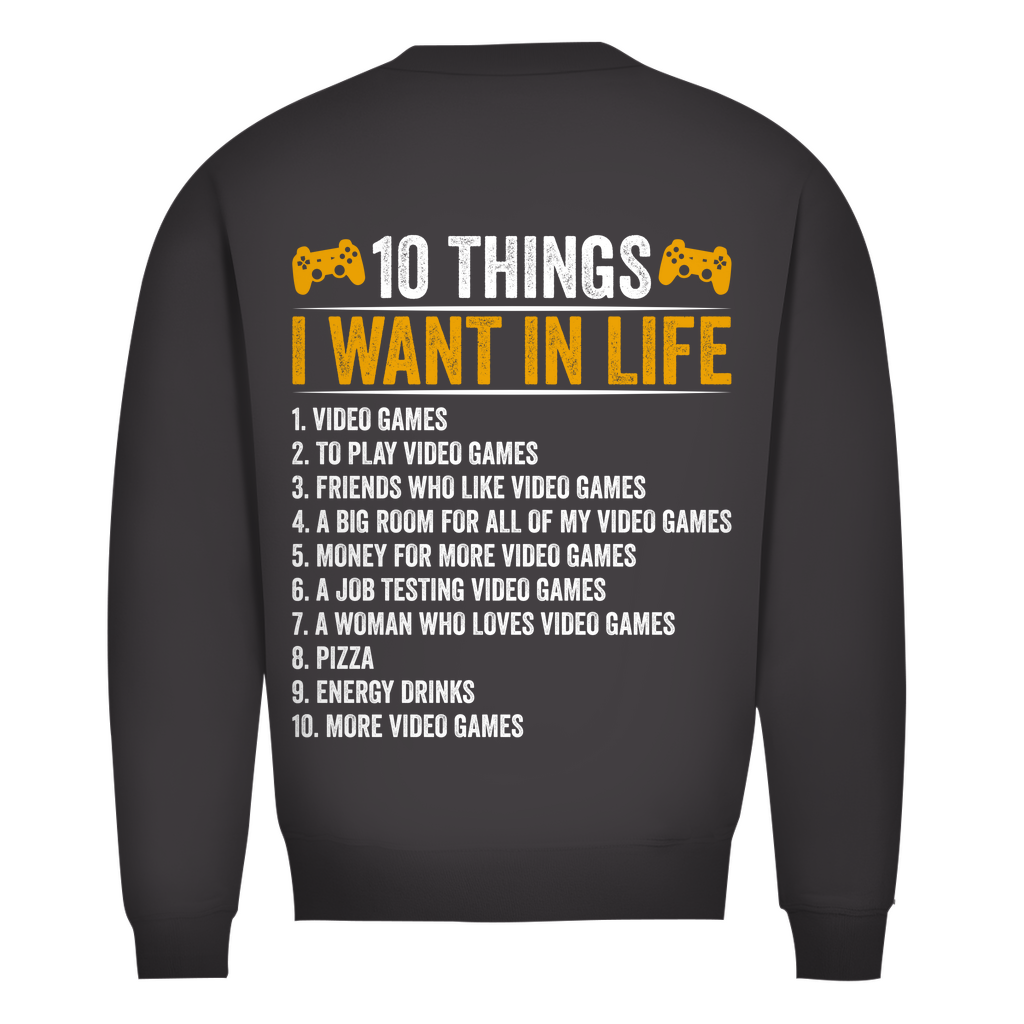 Herren Premium Bio Sweatshirt in Asphalt mit 10 things i want in life auf dem Rücken