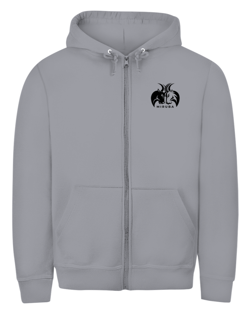 Herren Zipper Hoodie in Hellgrau mit kleinem MIRUBA Logo auf der Brust