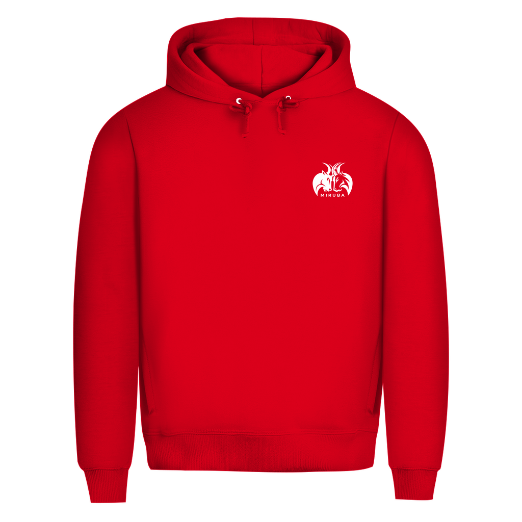 Herren Premium Bio Hoodie in Rot mit MIRUBA Logo auf der Brust 