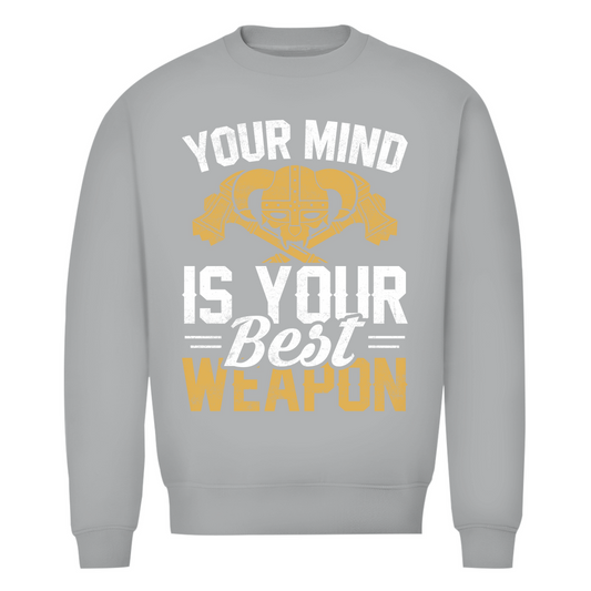 Herren Premium Bio Sweatshirt in Hellgrau mit Your Mind Design auf der Brust