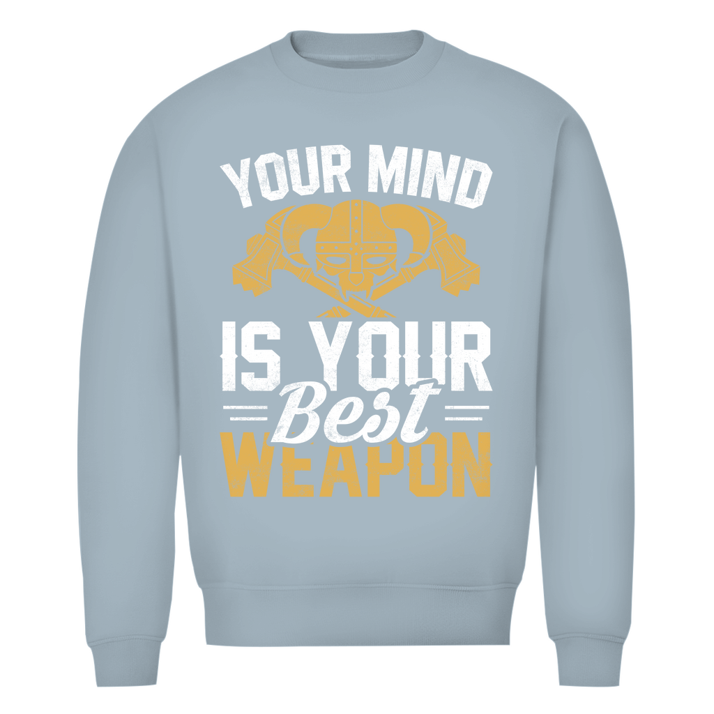 Herren Premium Bio Sweatshirt in Nebelblau mit Your Mind Design auf der Brust